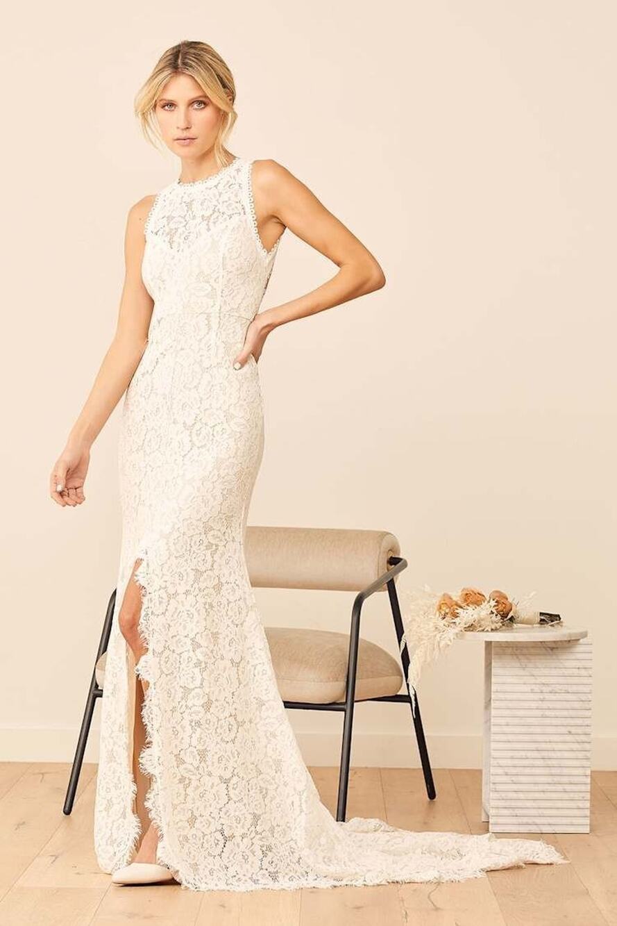 Lulus Love Everlasting S White Floral Lace Mermaid Maxi Dress Train Bridal
